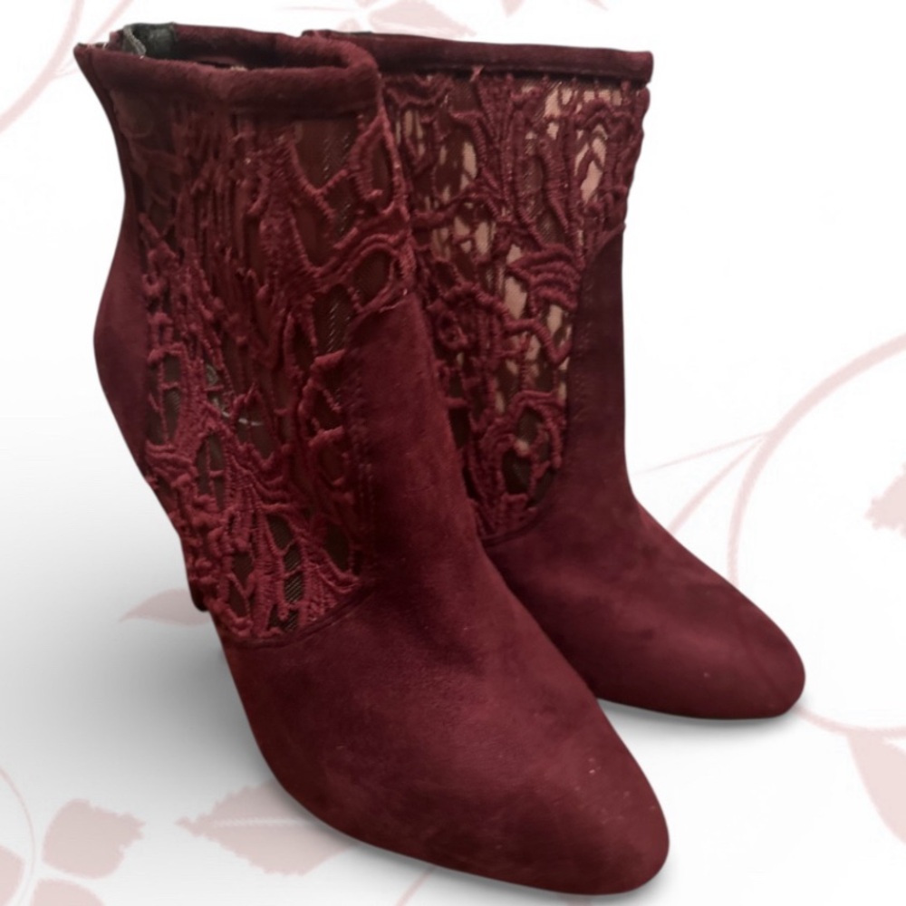 🐣It’s OK Women’s Elegant Lace Ankle Boots in Rich Burgundy
